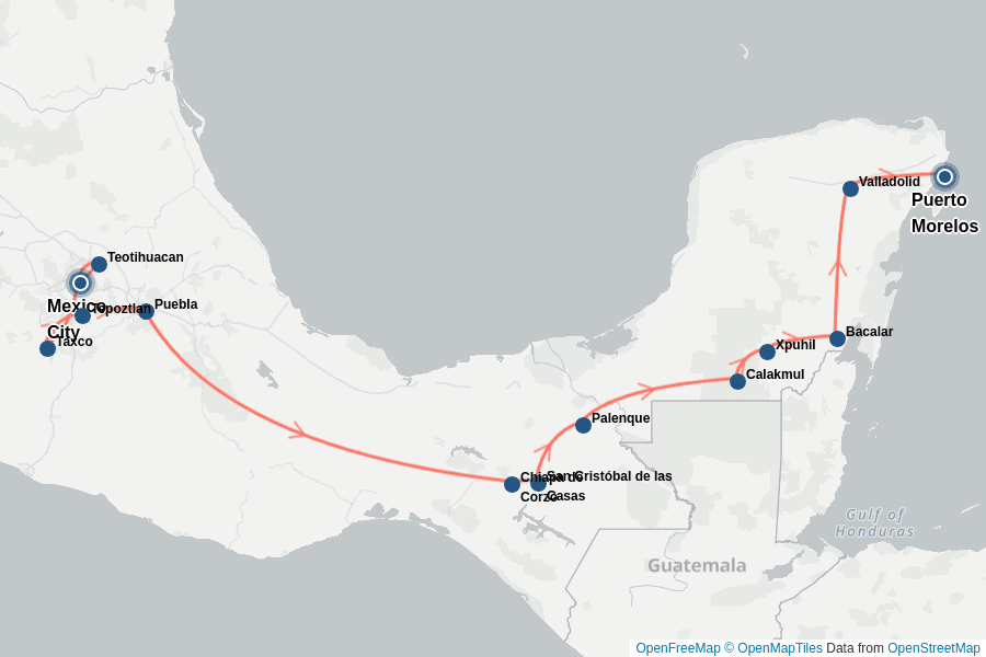 Itinerary Map image for Mexiko - Durch das Land der Maya und Naturwunder