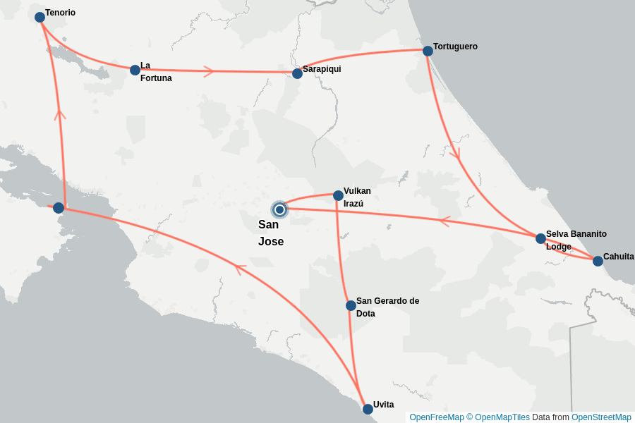 Itinerary Map image for Costa Rica