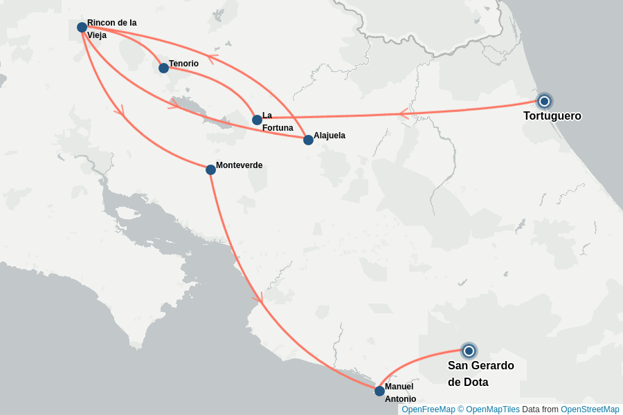Itinerary Map image for Privatreise: Costa Rica